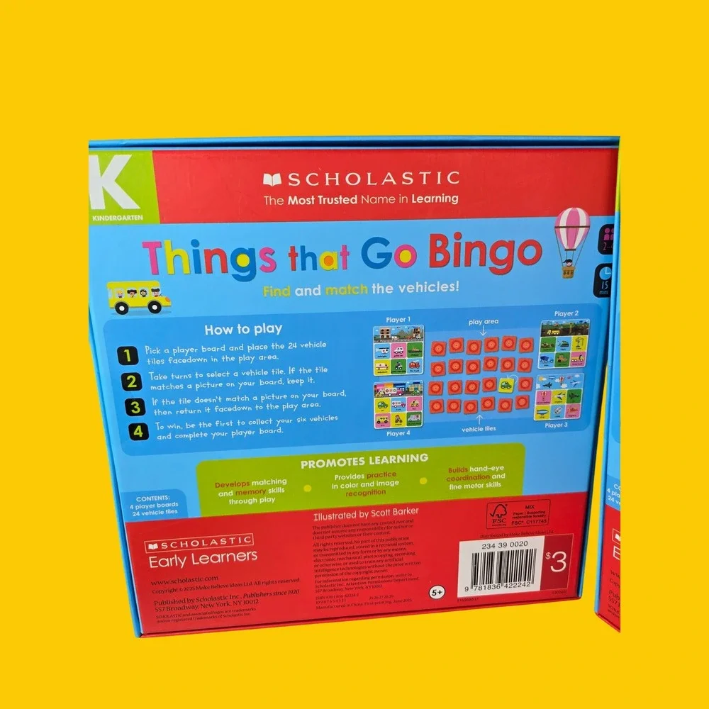 Scholastic Things That Go Bingo Game Bundle 2 Pack Kindergarten Educational Toy